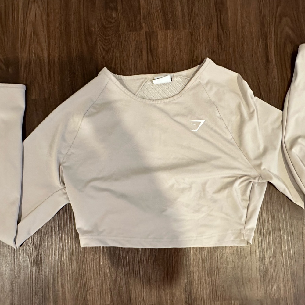 Beige Gymshark Training Long Sleeve Crop Top